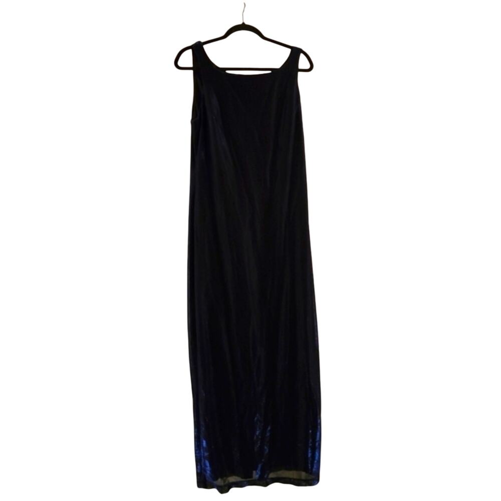 Vtg Y2K 90s Sleeveless Blue Metallic Maxi Dress Evening Jacket Leslie Fay 14 USA